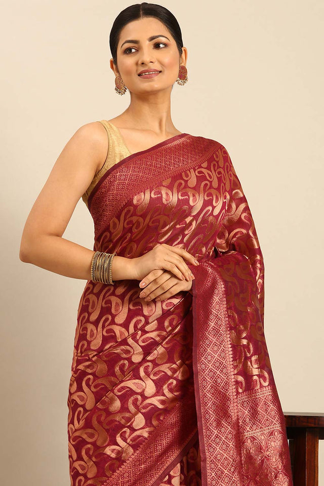 Purple Cotton Woven Saree