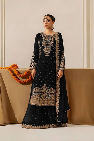 Black Sequin Georgette Palazzo Suit Set