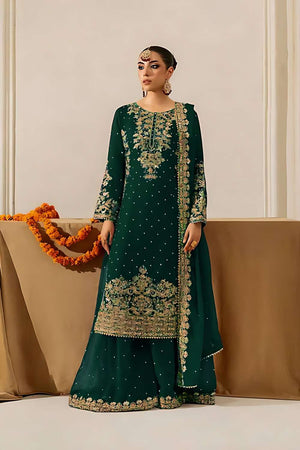 Green Sequin Georgette Palazzo Suit Set