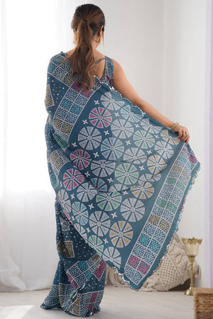 Blue Bandhani Printed Art Silk Saree