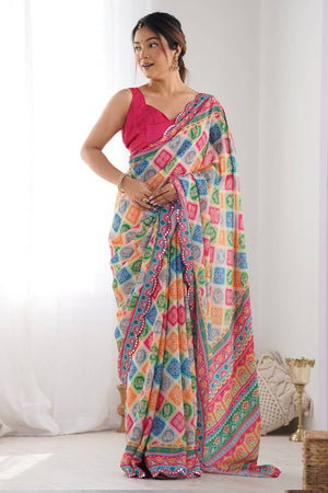 Multi Color Printed Art Silk Saree