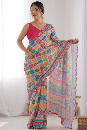 Multi Color Printed Art Silk Saree