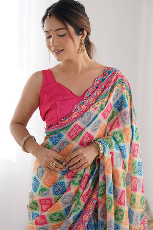 Multi Color Printed Art Silk Saree