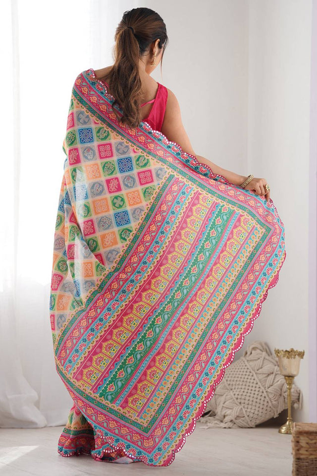 Multi Color Printed Art Silk Saree