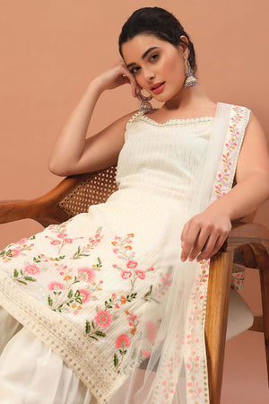 White Embroidered Georgette Sharara Suit Set