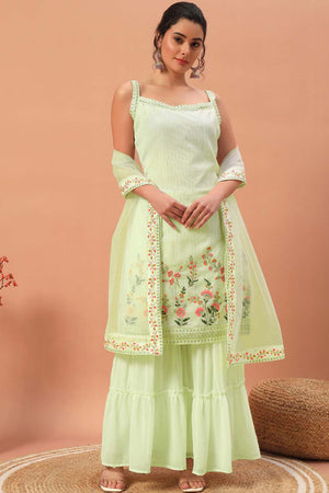 Yellow Embroidered Georgette Sharara Suit Set