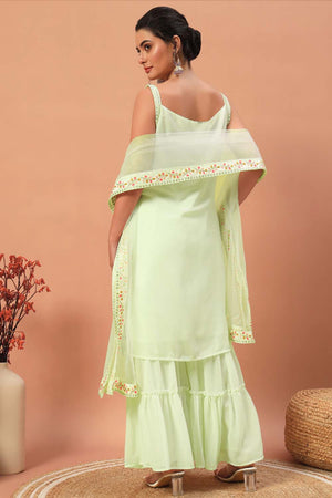 Yellow Embroidered Georgette Sharara Suit Set