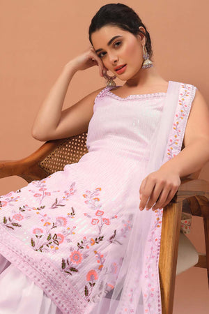 Pink Embroidered Georgette Sharara Suit Set