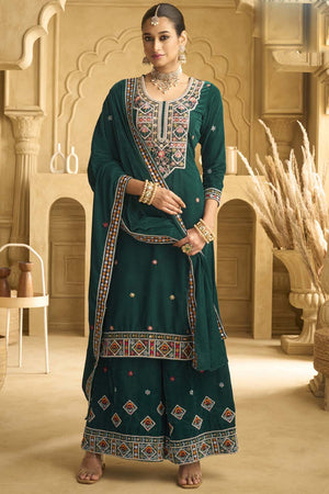 Green Sequin with Embroidered Velvet Palazzo Suit Set