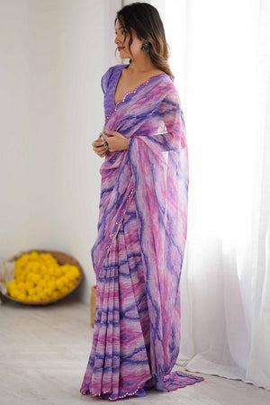 Lavender Printed Georgette Saree