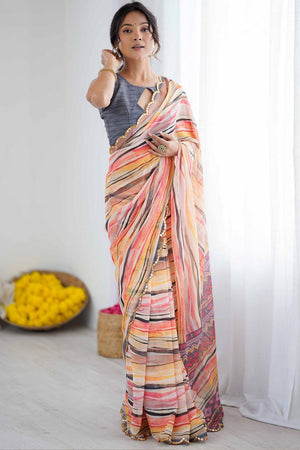 Multi Color Printed Georgette Saree