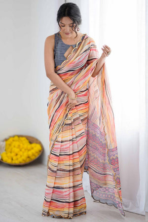Multi Color Printed Georgette Saree