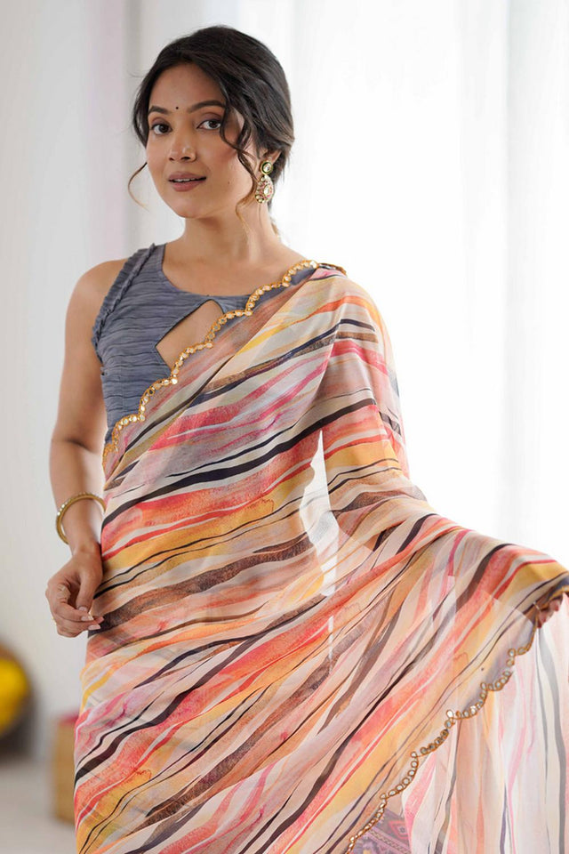 Multi Color Printed Georgette Saree