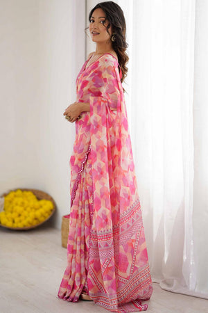 Pink Printed Georgette Saree