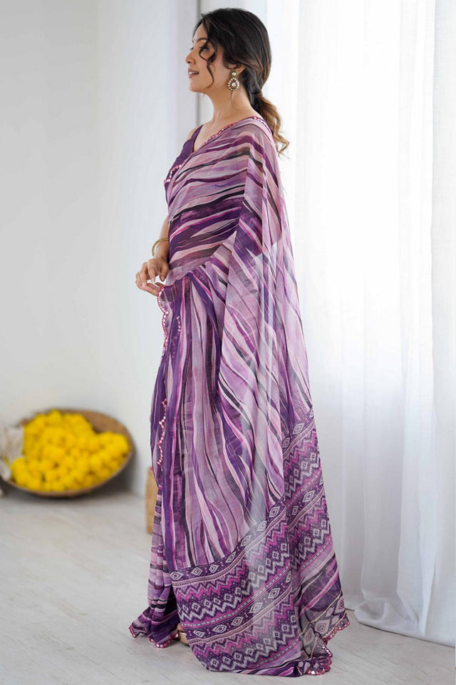 Violet Printed Georgette Saree