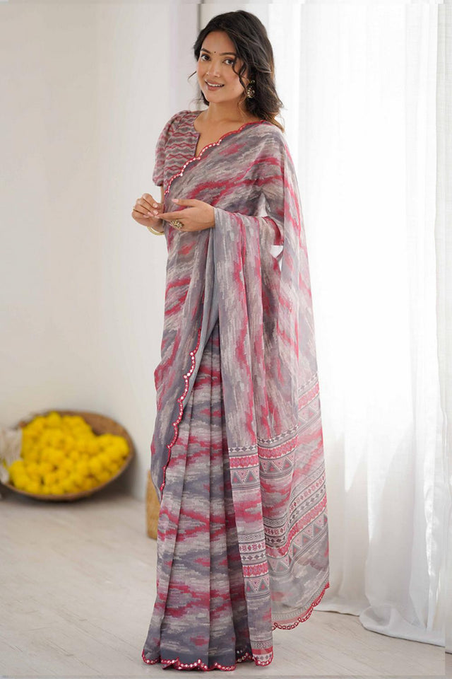 Multi Color Printed Georgette Saree