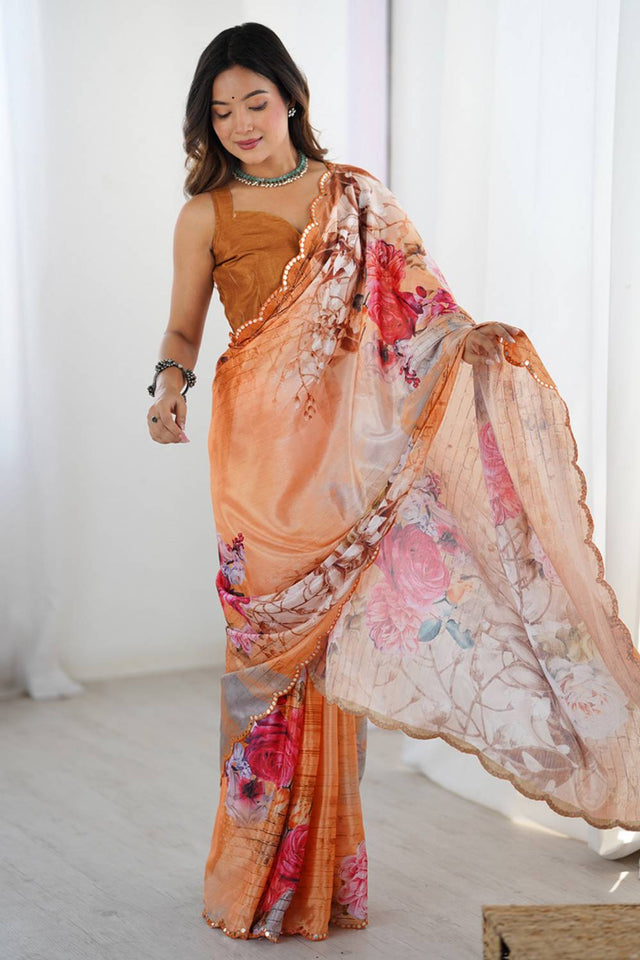 Multi Color Floral Printed Art Silk Saree