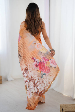 Multi Color Floral Printed Art Silk Saree