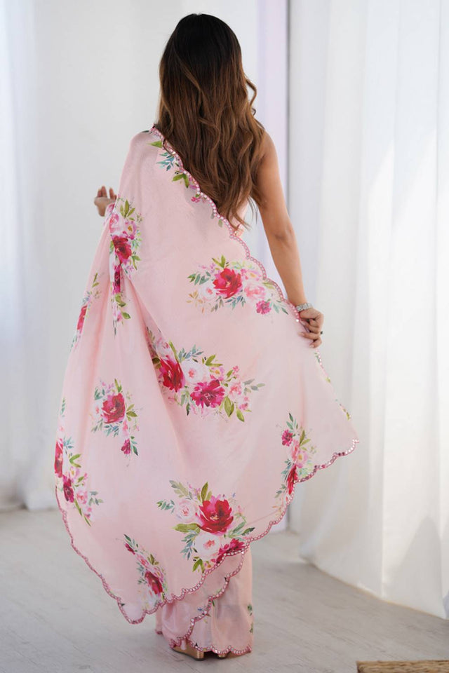 Light Pink Printed Art Silk Saree