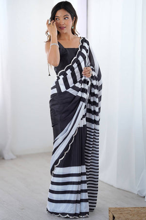 Black Printed Art Silk Saree