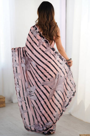 Peach Printed Art Silk Saree