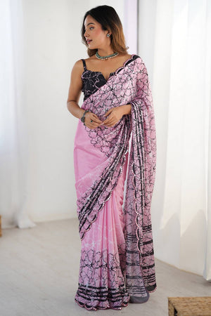 Light Pink Printed Art Silk Saree
