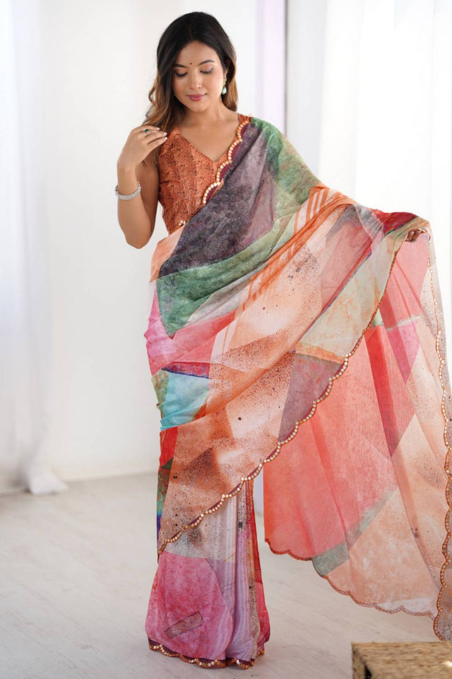 Multi Color Printed Art Silk Saree