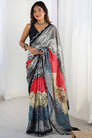 Multi Color Printed Art Silk Saree