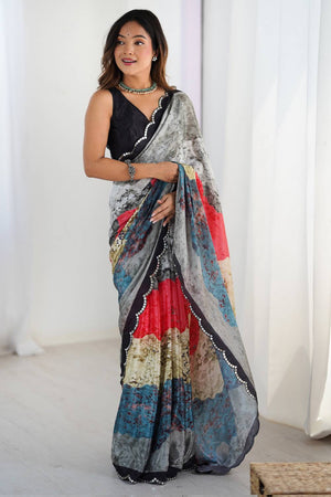 Multi Color Printed Art Silk Saree
