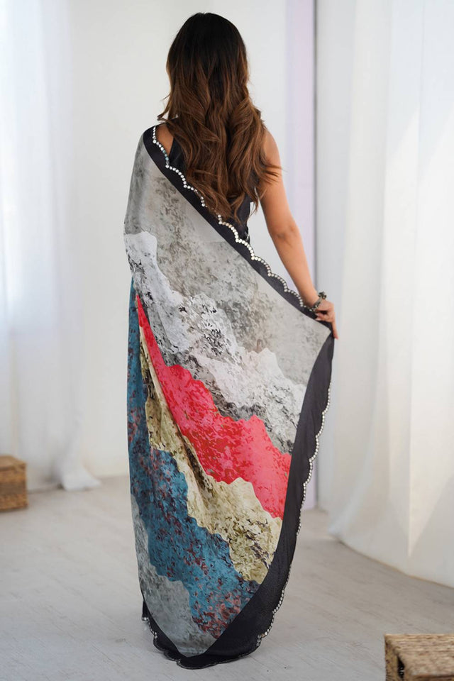 Multi Color Printed Art Silk Saree