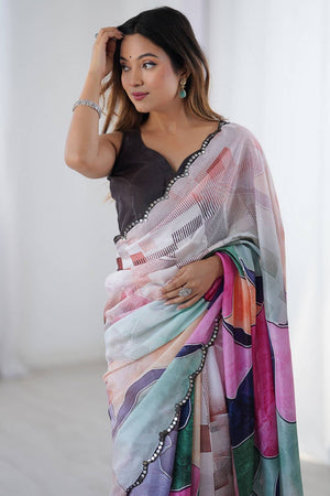 Multi Color Printed Art Silk Saree