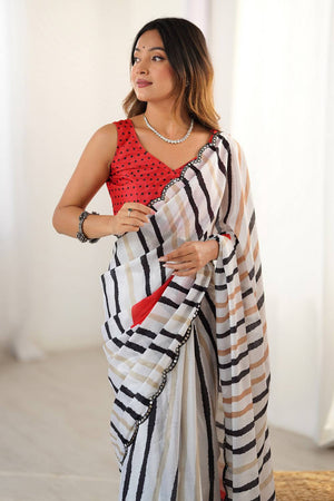 Off White Printed Art Silk Saree