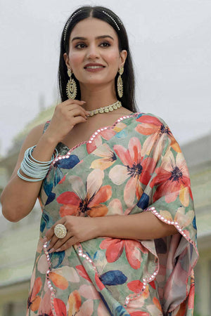 Multi Color Floral Printed Art Silk Saree