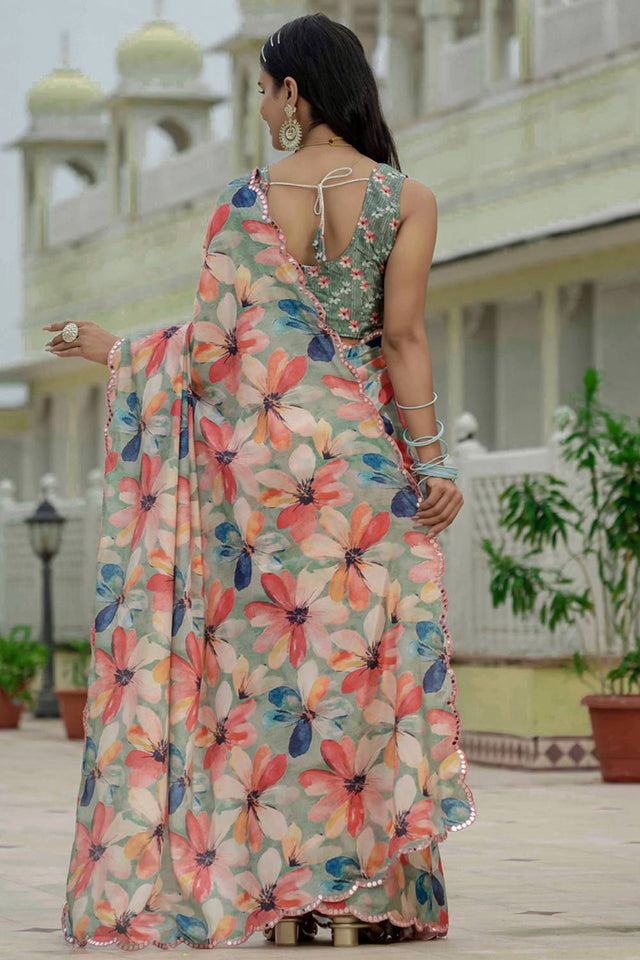 Multi Color Floral Printed Art Silk Saree