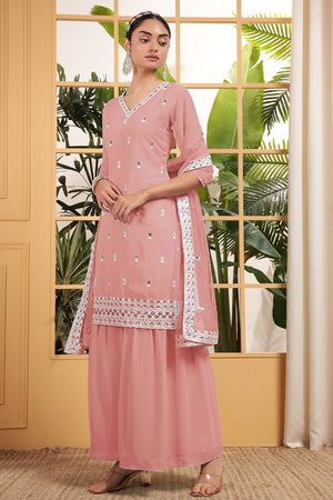 Orange Sequin with Embroidered Georgette Sharara Suit Set