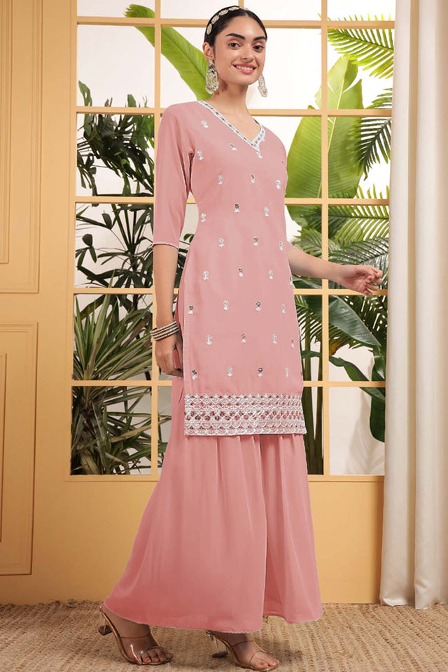 Orange Sequin with Embroidered Georgette Sharara Suit Set