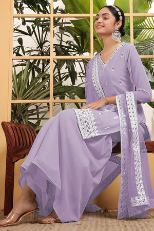 Violet Sequin with Embroidered Georgette Sharara Suit Set