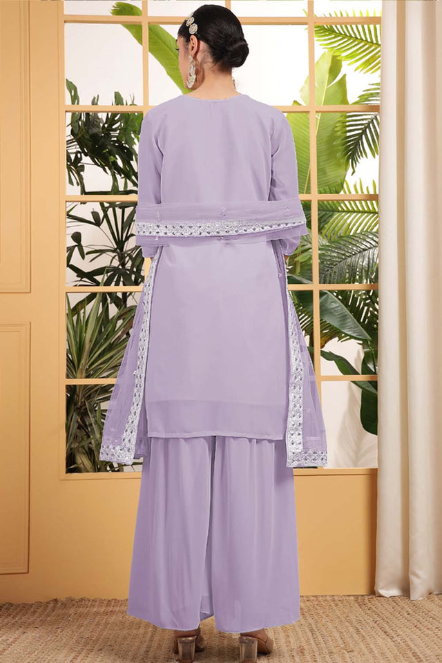 Violet Sequin with Embroidered Georgette Sharara Suit Set