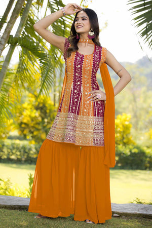 Yellow Sequin with Embroidered Georgette Sharara Suit Set