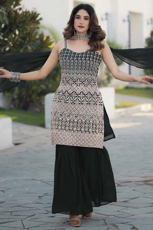 Black Sequin with Embroidered Georgette Sharara Suit Set