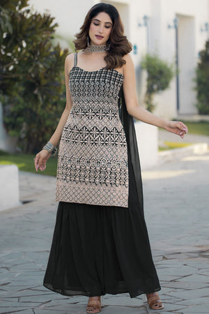 Black Sequin with Embroidered Georgette Sharara Suit Set