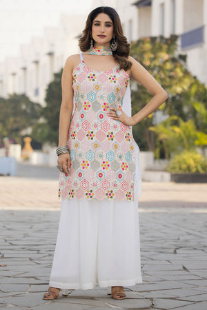 Multi Color Sequin with Embroidered Georgette Sharara Suit Set