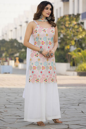 Multi Color Sequin with Embroidered Georgette Sharara Suit Set