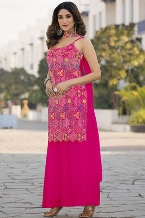 Pink Sequin with Embroidered Georgette Sharara Suit Set