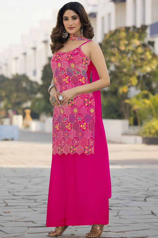 Pink Sequin with Embroidered Georgette Sharara Suit Set