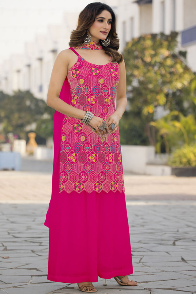 Pink Sequin with Embroidered Georgette Sharara Suit Set