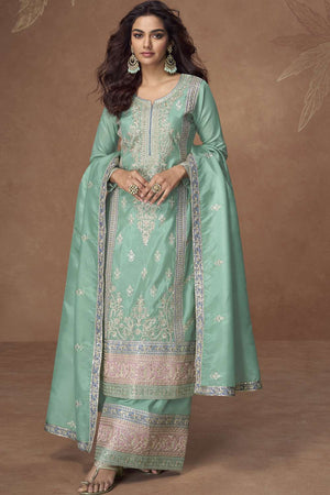 Sea Green Sequin With Embroidered Shimmer Salwar Suit (vega aashirad tashi-10213)