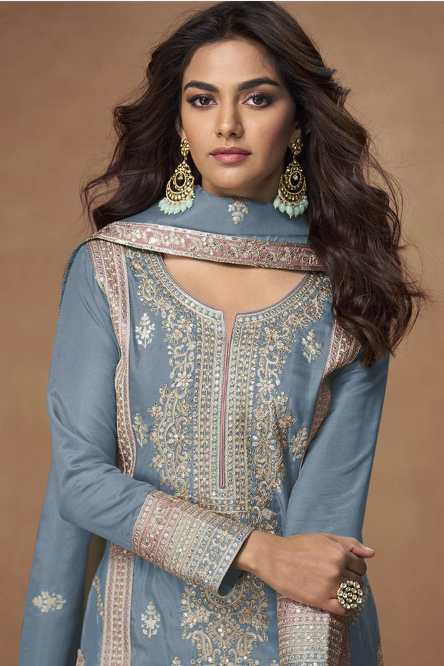 Grey Sequin With Embroidered Shimmer Salwar Suit (vega aashirad tashi-10214)