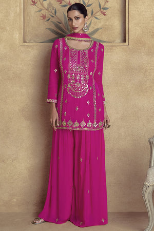 Pink Sequin with Embroidered Silk Sharara Suit Set