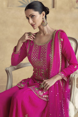 Pink Sequin with Embroidered Silk Sharara Suit Set